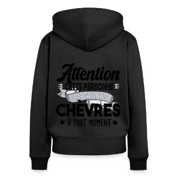 Chèvres Brebis Mouton Agneau Laine Ferme Paysan - Sweat à capuche zippé Premium bio Femme - noir - Dos - Julia (174cm)