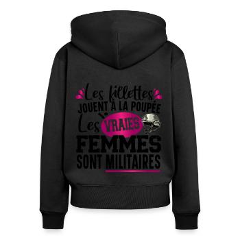 Militaire Armée Métier Fillette Femme Humour - Sweat à capuche zippé Premium bio Femme - noir - Dos - Julia (174cm)
