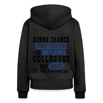 Collègue Collègues Cadeau Départ Retraite Humour - Sweat à capuche zippé Premium bio Femme - noir - Dos - Julia (174cm)