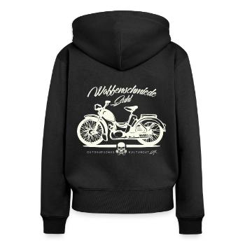 Simson SR2 - DDR Ostalgie Kultmoped - Frauen Premium Bio Zip Hoodie - Schwarz - Hinten - Julia (174cm)