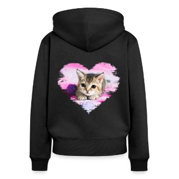 sweet kitten in a heart - Women's Premium Organic Zip Hoodie - black - Back - Julia (174cm)
