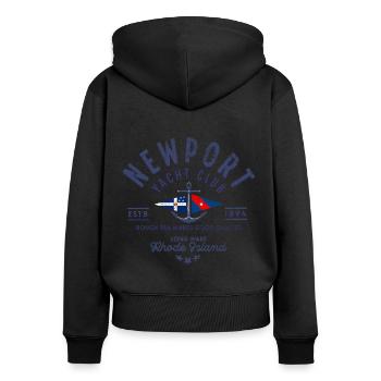 Newport Yacht club Rhode Island blc 1 - Sweat à capuche zippé Premium bio Femme - noir - Dos - Julia (174cm)