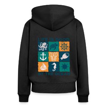 Life is good by the ocean blc - Sweat à capuche zippé Premium bio Femme - noir - Dos - Julia (174cm)