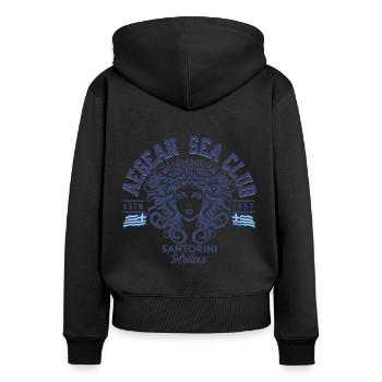 AEGEAN SEA CLUB Santorini blc - Women's Premium Organic Zip Hoodie - black - Back - Julia (174cm)