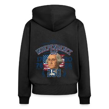 250. Unabhängigkeitstag 1776 2026 1 - Frauen Premium Bio Zip Hoodie - Schwarz - Hinten - Julia (174cm)