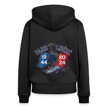 1944 2024 80. Jahrestag des befreiten Paris - Frauen Premium Bio Zip Hoodie - Schwarz - Hinten - Julia (174cm)