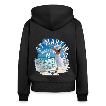 Beach time St Martin west indies - Sweat à capuche zippé Premium bio Femme - noir - Dos - Julia (174cm)