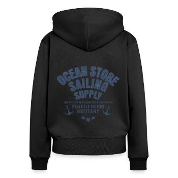 Ocean store Belle ile en mer - Sweat à capuche zippé Premium bio Femme - noir - Dos - Julia (174cm)