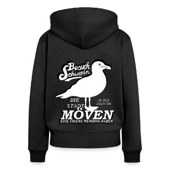 Schweriner Möwen – Stolze Vögel mit Charakter - Frauen Premium Bio Zip Hoodie - Schwarz - Hinten - Julia (174cm)