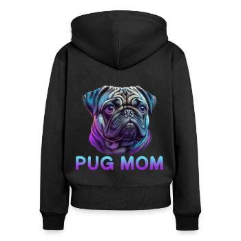 Mops Mom - Frauen Premium Bio Zip Hoodie - Schwarz - Hinten - Julia (174cm)