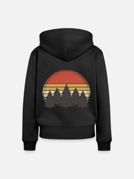 Sunset Bäume Vintage Wald Grunge Baum Retro Natur - Frauen Premium Bio Zip Hoodie - Schwarz