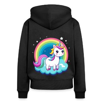 Licorne arc-en-ciel mignonne - Sweat à capuche zippé Premium bio Femme - noir - Dos - Julia (174cm)