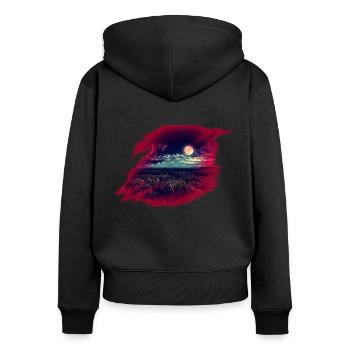 Mond - Frauen Premium Bio Zip Hoodie - Schwarz - Hinten - Julia (174cm)