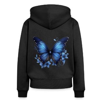 Eleganz des Himmels: Blauer Schmetterling - Frauen Premium Bio Zip Hoodie - Schwarz - Hinten - Julia (174cm)
