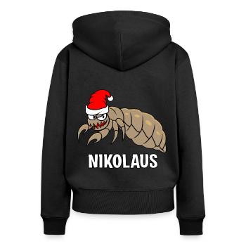 Nikolaus - Frauen Premium Bio Zip Hoodie - Schwarz - Hinten - Julia (174cm)