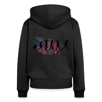 Die Evolution des Läufers - geboren um zu laufen - Frauen Premium Bio Zip Hoodie - Schwarz - Hinten - Julia (174cm)