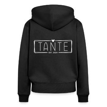 Tante Est. 2024 - Frauen Premium Bio Zip Hoodie - Schwarz - Hinten - Julia (174cm)