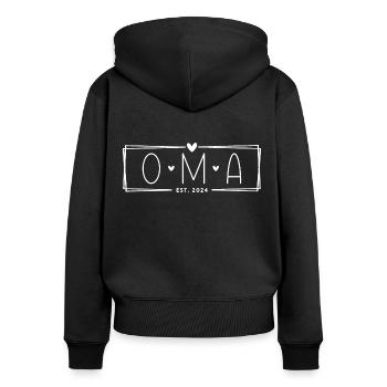 Oma Est. 2024 - Frauen Premium Bio Zip Hoodie - Schwarz - Hinten - Julia (174cm)