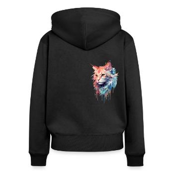 Mystischer Katzenprint - Frauen Premium Bio Zip Hoodie - Schwarz - Hinten - Julia (174cm)