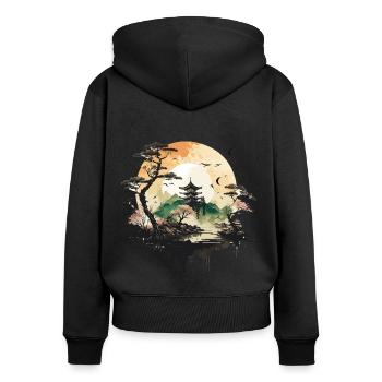 Asiatischer Tempel - Frauen Premium Bio Zip Hoodie - Schwarz - Hinten - Julia (174cm)