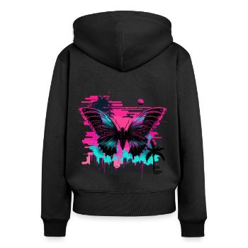 Verträumter Vaporwave Schmetterling - Frauen Premium Bio Zip Hoodie - Schwarz - Hinten - Julia (174cm)
