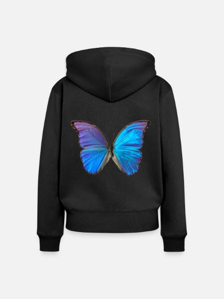 Blauer Schmetterling - Frauen Premium Bio Zip Hoodie - Schwarz