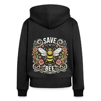 Rette die Bienen T-Shirt Vintage Blumen - Frauen Premium Bio Zip Hoodie - Schwarz - Hinten - Julia (174cm)