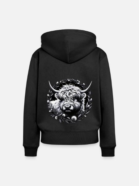 Monochromes Hochlandrind - Frauen Premium Bio Zip Hoodie - Schwarz