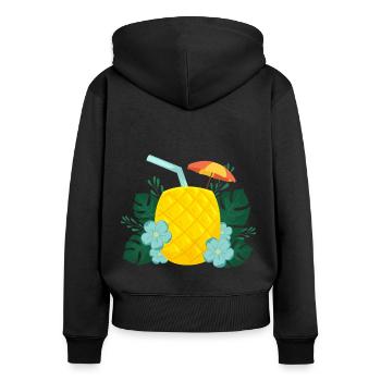 Boisson ananas / été / soleil - Sweat à capuche zippé Premium bio Femme - noir - Dos - Julia (174cm)