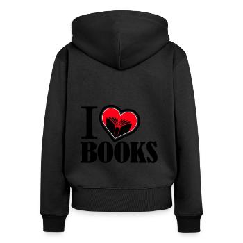 J'aime les livres et la lecture - Sweat à capuche zippé Premium bio Femme - noir - Dos - Julia (174cm)