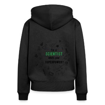 Wissenschaft / Scientist Superpower - Frauen Premium Bio Zip Hoodie - Schwarz - Hinten - Julia (174cm)