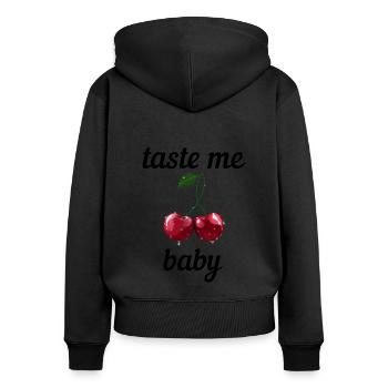 Kirschen / Cherries - taste me baby - Frauen Premium Bio Zip Hoodie - Schwarz - Hinten - Julia (174cm)
