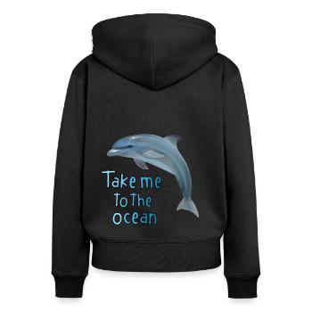Dolphin - emmène-moi à la mer - Sweat à capuche zippé Premium bio Femme - noir - Dos - Julia (174cm)