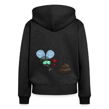 Fliege / Fly Poop love - Frauen Premium Bio Zip Hoodie - Schwarz - Hinten - Julia (174cm)