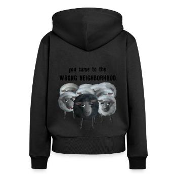 Süßes Schaf - you came to the wrong neighborhood - Frauen Premium Bio Zip Hoodie - Schwarz - Hinten - Julia (174cm)