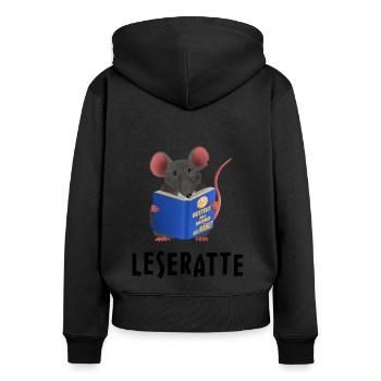 Leseratte / Bücherwurm - Frauen Premium Bio Zip Hoodie - Schwarz - Hinten - Julia (174cm)