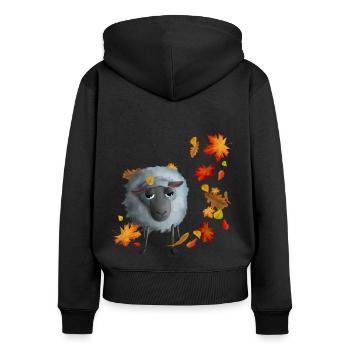 Süßes Schaf im Herbst - Frauen Premium Bio Zip Hoodie - Schwarz - Hinten - Julia (174cm)