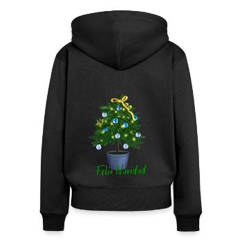Petit sapin de Noël - Feliz Navidad - Sweat à capuche zippé Premium bio Femme - noir - Dos - Julia (174cm)