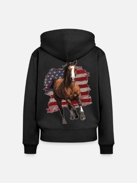 Pferd USA Flagge - Frauen Premium Bio Zip Hoodie - Schwarz