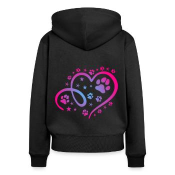 Herz mit Pfötchen und Sternen - Frauen Premium Bio Zip Hoodie - Schwarz - Hinten - Julia (174cm)