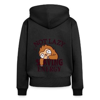 Not lazy, Saving Energy Sloth - Women's Premium Organic Zip Hoodie - black - Back - Julia (174cm)