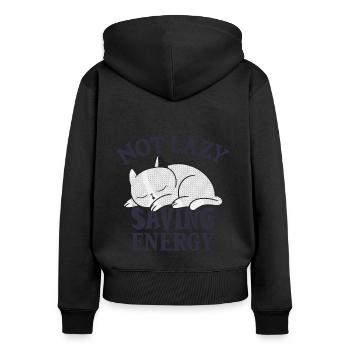 Nicht faul, Energie sparen Katze - Frauen Premium Bio Zip Hoodie - Schwarz - Hinten - Julia (174cm)