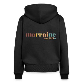 Marraine en 2024 cadeau pour marraine 2024 - Sweat à capuche zippé Premium bio Femme - noir - Dos - Julia (174cm)