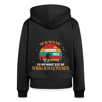 Jakobsweg - Pilgern - Nur wo du zu Fuß warst - Frauen Premium Bio Zip Hoodie - Schwarz - Hinten - Julia (174cm)