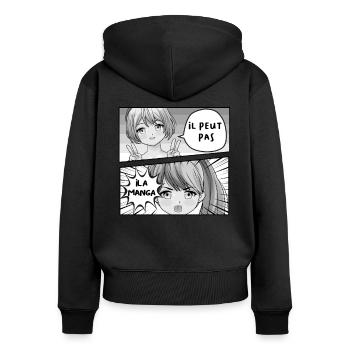 Er kann nicht, er hat Manga!!! - Frauen Premium Bio Zip Hoodie - Schwarz - Hinten - Julia (174cm)