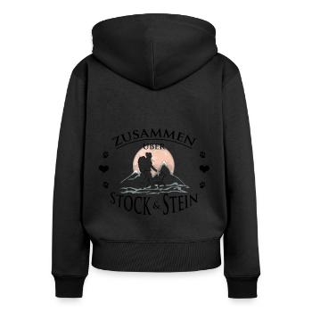 Frau Hund zusammen wandern - Frauen Premium Bio Zip Hoodie - Schwarz - Hinten - Julia (174cm)