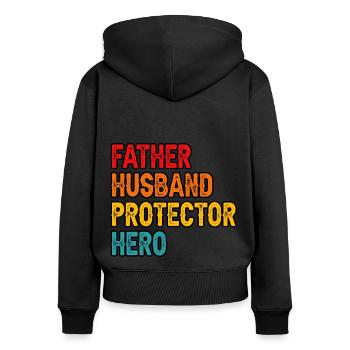 Père Mari Protecteur Héros - Sweat à capuche zippé Premium bio Femme - noir - Dos - Julia (174cm)