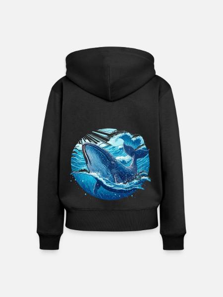 Blauwal - Frauen Premium Bio Zip Hoodie - Schwarz