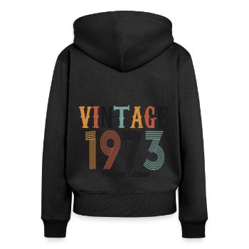 1973 Vintage vintage retro cadeau d’anniversaire - Sweat à capuche zippé Premium bio Femme - noir - Dos - Julia (174cm)