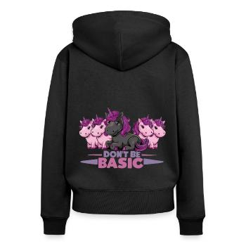 Don´t be basic! Sei anders! Schwarzes Einhorn - Frauen Premium Bio Zip Hoodie - Schwarz - Hinten - Julia (174cm)